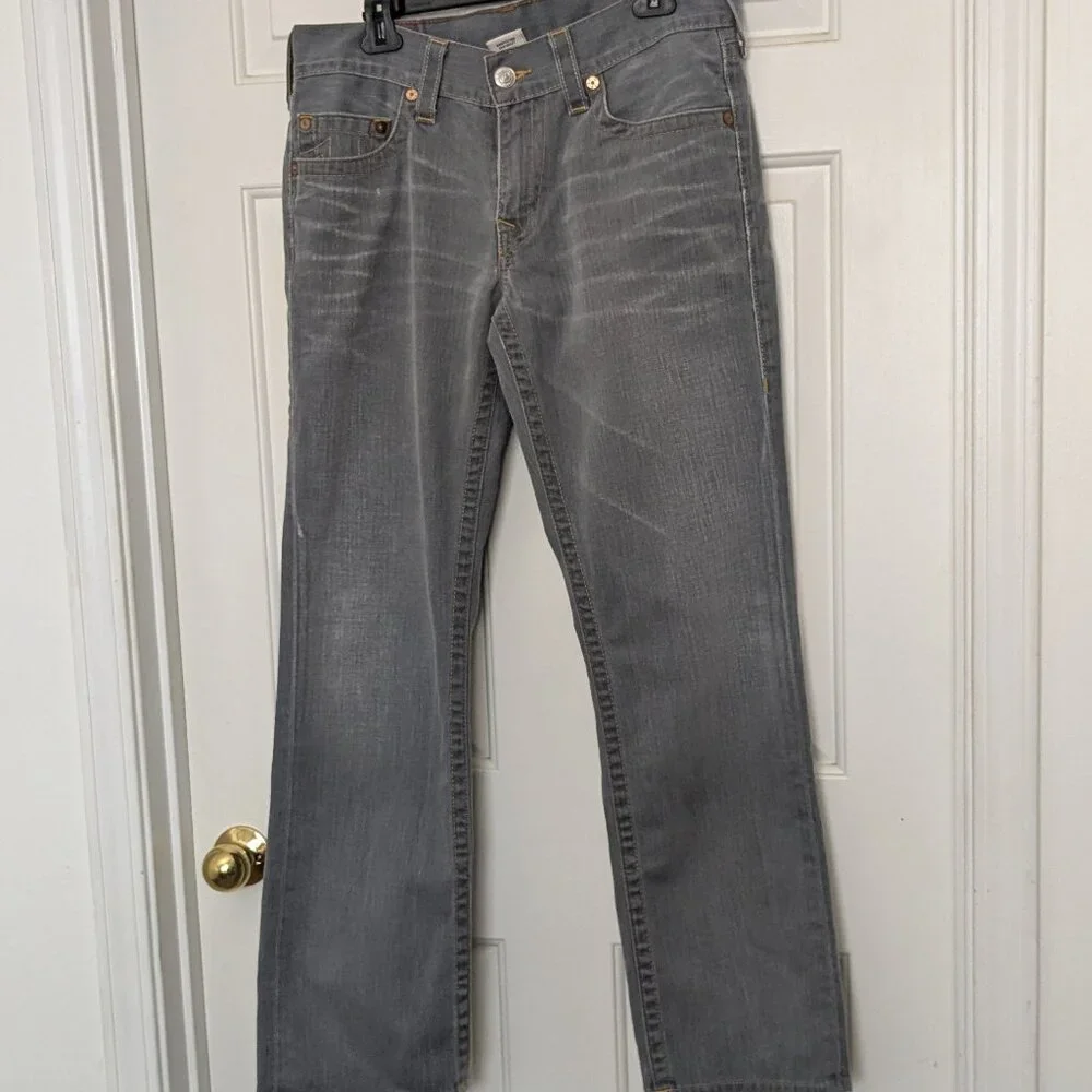 True Religion Men's Bobby Straight Relaxed Grey Crisp Wash Size 33